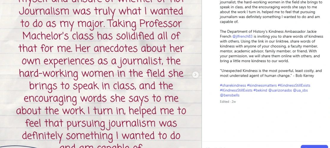 Kind note from student to professor